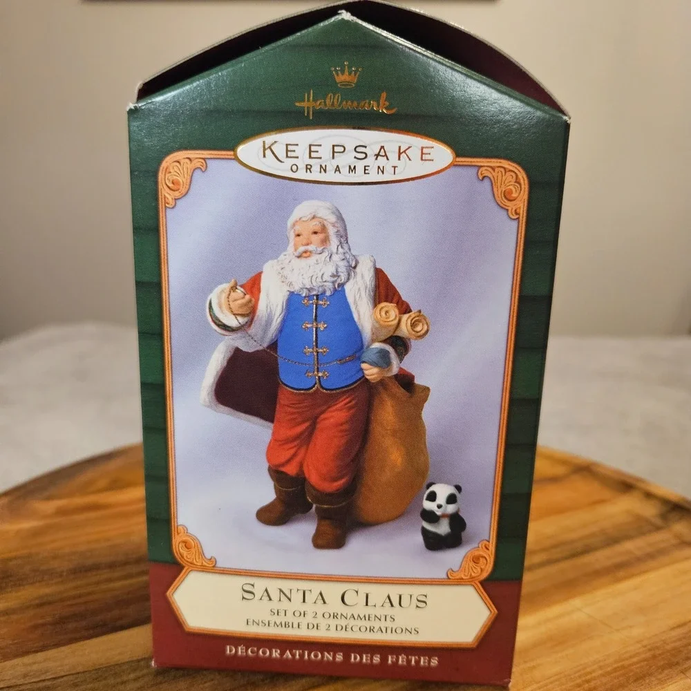 HALLMARK KEEPSAKE ORNAMENT SANTA CLAUS PANDA SET OF 2 2001 PATRICIA ANDREWS